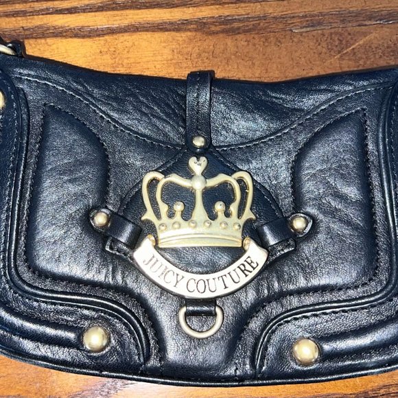 Juicy Couture Gold Crown Genuine Leather Wristlet in Black - Picture 1 of 3